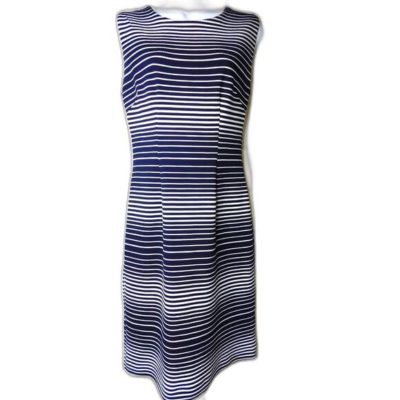 Woman's Sheath Dress Sz. S Margaret M. Blue White Office Siren - Picture 1 of 6